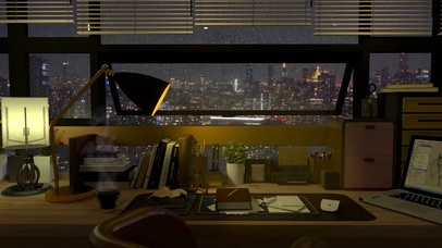 4K都市夜景雨天书房