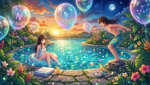 泳池边的少年少女