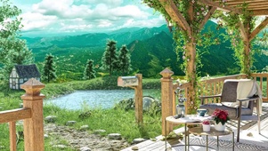 唯美春天山涧屋