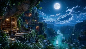 月夜溪畔静景