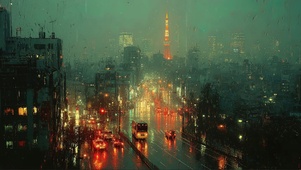 傍晚城市雨夜朦胧玻璃