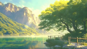 阳光清新河流河岸