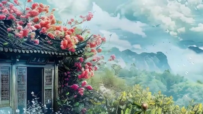 蓝天白云树木带鱼屏