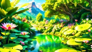绿色护眼山谷趣味荷塘