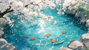 锦鲤樱花落