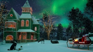 唯美极光雪夜圣诞屋