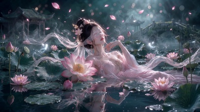 荷塘夜色莲花女神