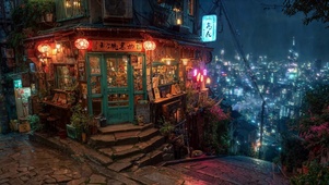 璀璨雨夜山顶小屋