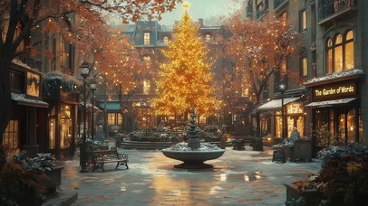 城市金黄圣诞树街道