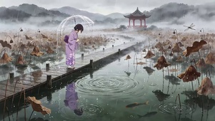 雨中荷塘