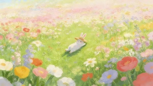 鲜花草地上小兔