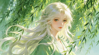 春天绿荫女孩