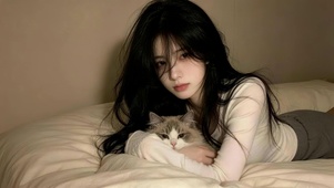 居家女孩和猫咪