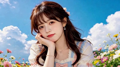 晴空花海清纯美少女