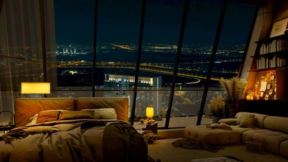 都市夜晚温馨卧室