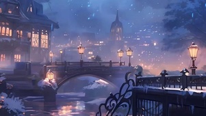 夜景雪景城市河流带鱼屏