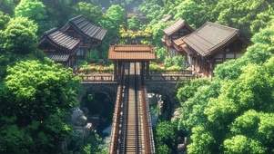 绿色古城静谧铁路轨道
