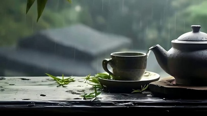 古风雨天带鱼屏
