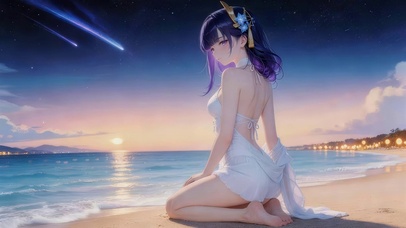 治愈夜晚海边女孩
