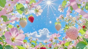 阳光下的草莓花田