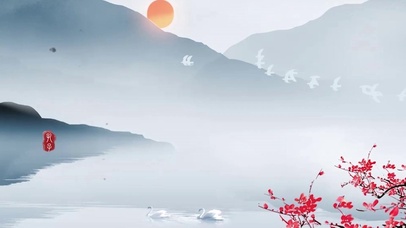 国风山水梅花水墨画