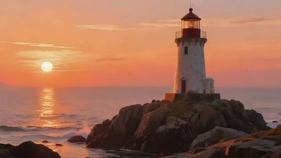 落日海岛海岸灯塔