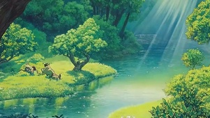 护眼绿景树木阳光带鱼屏