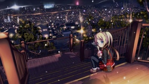 夜晚城市里的孤独少女