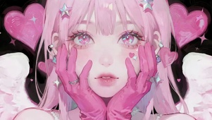 粉发甜心少女插画