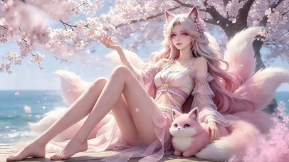 海樱边九尾狐少女
