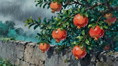 雨中摇摆的石榴树