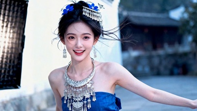 蓝裙国风美人