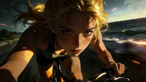 海边骑行金发美女