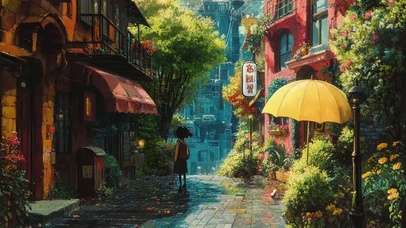 清新小镇夏日街道风景