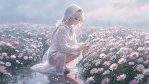雨天鲜花女孩