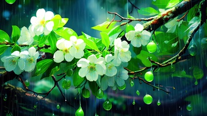 清新护眼雨中花朵