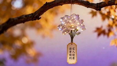 枫树枝上的水晶心愿卡