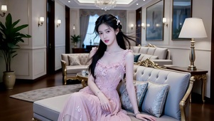 豪宅客厅欧式沙发上就餐的美女2