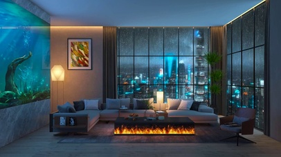 4K雨天都市夜晚景观房间