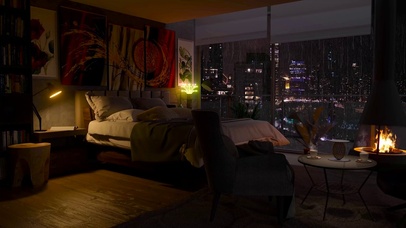 夜晚雨天安静的房间