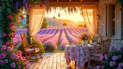 唯美清晨花海小屋