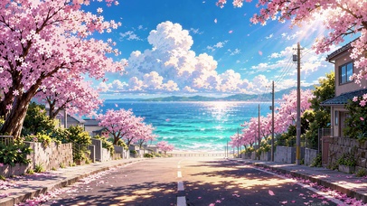 樱花海边