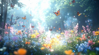 清晨起飞氧气蝴蝶花海