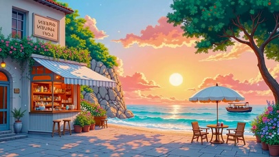 夕阳海景小店