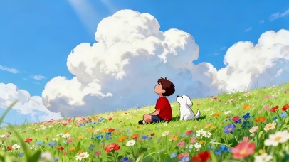 坐在草原上吹风