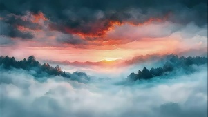 云雾山林黄昏落日晚霞