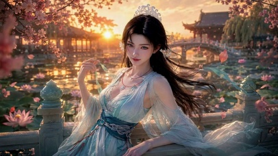 古风樱花荷塘汉服美女