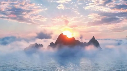 夕阳山川带鱼屏