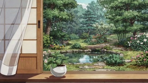雨中林间小院