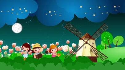 夜晚田野歌唱卡通背景